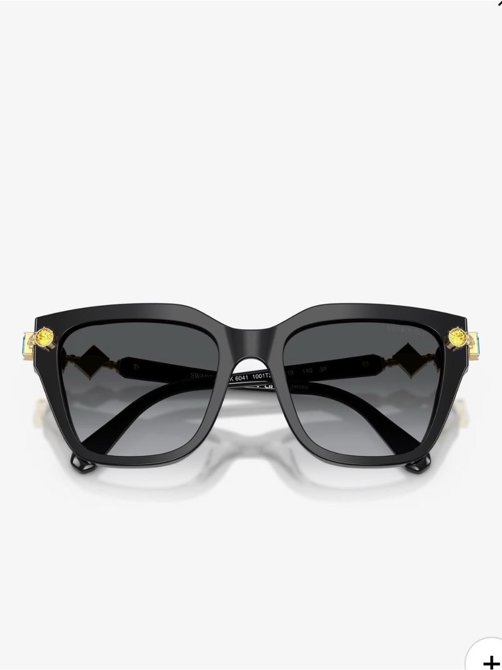 Swarovski Black Square Sunglasses with Gold Jewel Accents